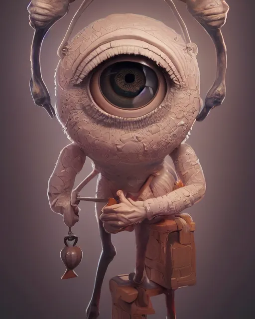 Image similar to portrait of funny giant cute eyes ceramic doll wizard, intricate abstract. intricate artwork, by tooth wu, wlop, beeple, dan mumford. concept art, octane render, trending on artstation, greg rutkowski very coherent symmetrical artwork. cinematic, key art, hyper realism, high detail, octane render, 8 k, iridescent accents