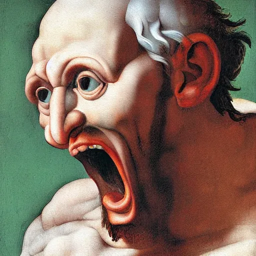 Image similar to screaming man, high detail painting by michelangelo