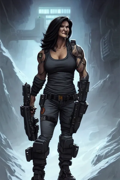 gina carano as a shadowrun ork with prothesis grey | Stable Diffusion ...