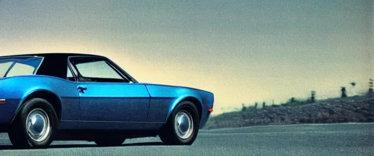 Prompt: denim blue audi camaro b 1 ( 1 9 6 7 ), 8 0 s retro poster, establishing shot