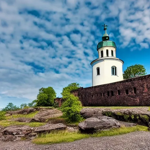 Image similar to low angle wideshot of Suomenlinna, breathtaking polaroid photo,