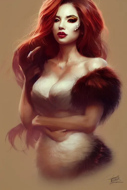 Image similar to a detailed portrait of a beautiful woman with ( red panda ) features, in professional makeup, dramatic lighting, by artgerm, ross tran, greg rutkowski, 4 k, trending on artstation