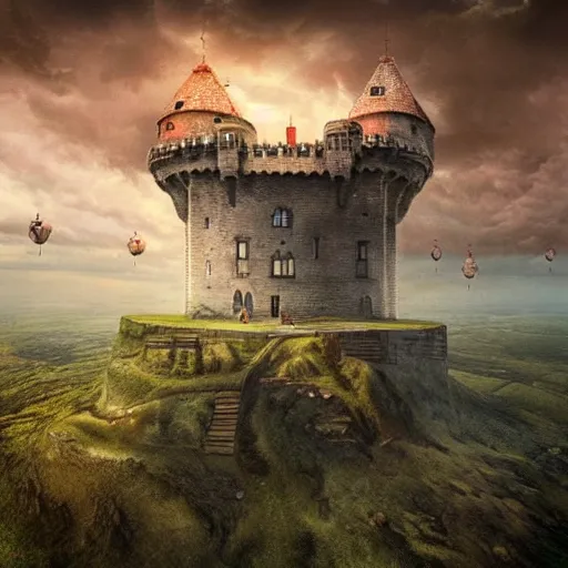 Image similar to a castle in the sky, digital art by erik johansson, 8 k resolution, hyper detailed, sharp focus