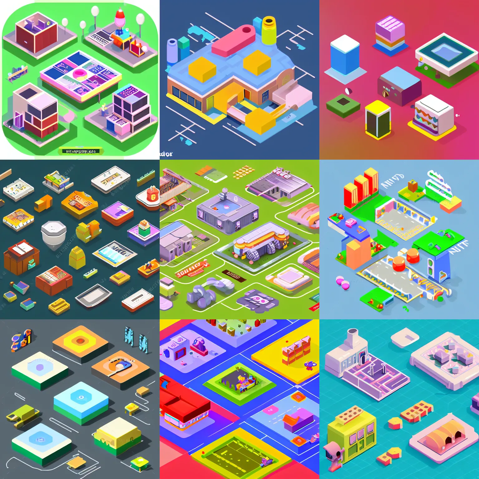 Prompt: isometric video game. photorealistic. cute factory. rounded edges. soft color palette. rtx