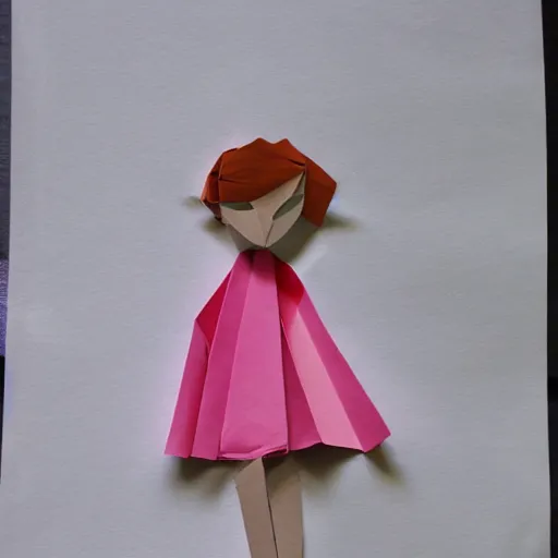 Prompt: a girl made of folded paper,