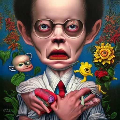 Prompt: out of context painting by Mark Ryden and Todd Schorr highly detailed