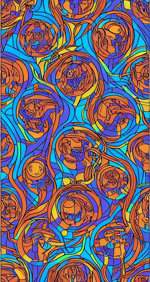 Image similar to vector pattern with Samus and Metroids, vector illustration, simple colors, minimalism, symmetry, symmetrical, looping, artstation, DeviantArt