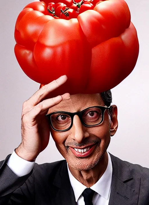 Image similar to jeff goldblum hiding in a giant tomato, inspired by davis jim