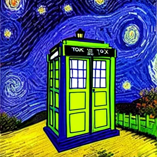 Image similar to the tardis painted by van gogh