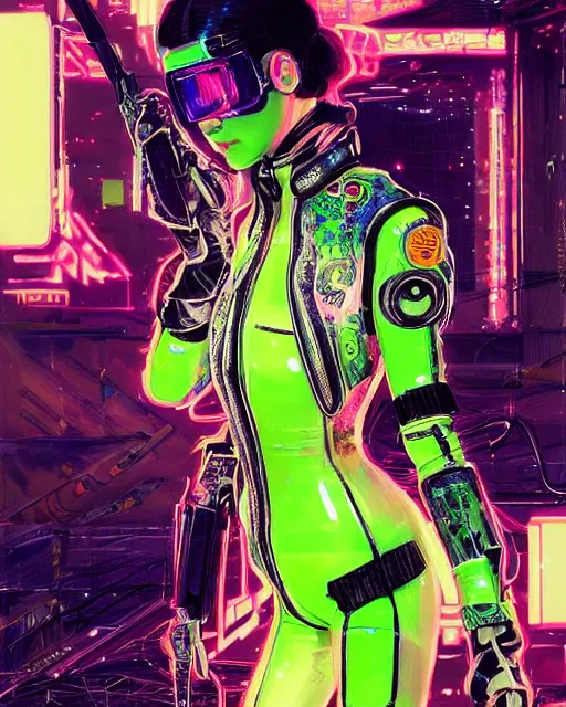 Image similar to detailed portrait Neon Operator Girl, cyberpunk futuristic neon, reflective catsuit, decorated with traditional Japanese ornaments by Ismail inceoglu dragan bibin hans thoma !dream detailed portrait Neon Operator Girl, cyberpunk futuristic neon, reflective puffy coat, decorated with traditional Japanese ornaments by Ismail inceoglu dragan bibin hans thoma greg rutkowski Alexandros Pyromallis Nekro Rene Maritte Illustrated, Perfect face, fine details, realistic shaded, fine-face, pretty face