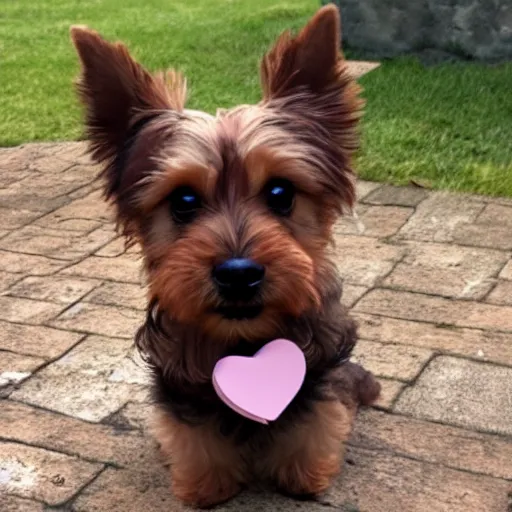 Image similar to a brown yorkshire dog in the shape of a heart