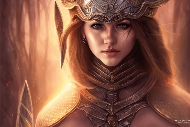 Image similar to head and shoulders portrait of an eldritch knight, elf, beautiful, female, breastplate, magical, high fantasy, d & d, by artgerm, face details, extremely detailed, digital illustration