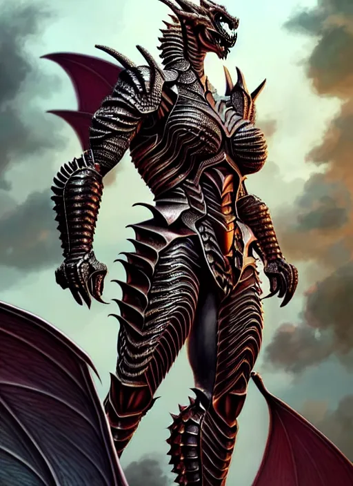 Image similar to muscular and tall humanoid dragon!!!! draconian!! intricate ornate iridescent heavy armor!! character concept art, sharp focus, octane render! unreal engine 5! highly rendered!! trending on artstation!! detailed linework!! illustration by artgerm, wlop, and chie yoshii