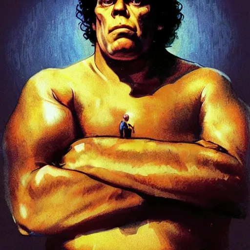 Image similar to andre the giant as a wizard, ultra detailed, style of norman rockwell, style of richard corben, 4 k, rule of thirds.