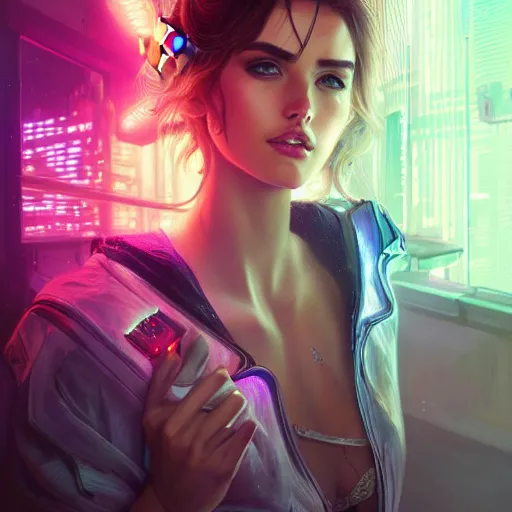 Prompt: portrait futuristic ana de armas cyberpunk cowgirl, neon light rooftop, fantasy, intricate and very very beautiful and elegant, highly detailed, digital painting, artstation, concept art, smooth and sharp focus, illustration, art by tan zi and ayanamikodon and alphonse mucha and wlop