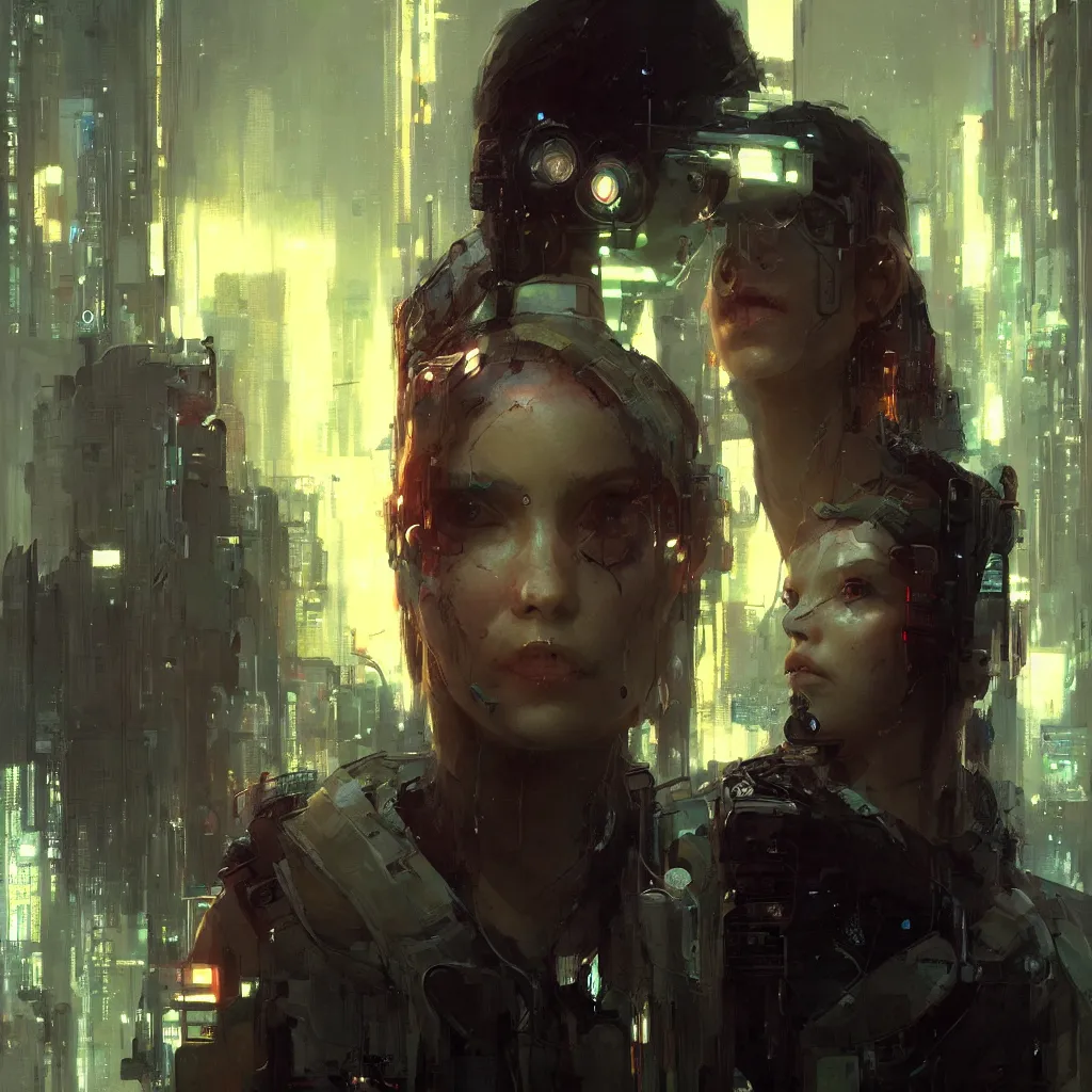 Image similar to female cyberpunk, beautiful face, rule of thirds, intricate outfit, spotlight, by greg rutkowski, by jeremy mann, digital painting