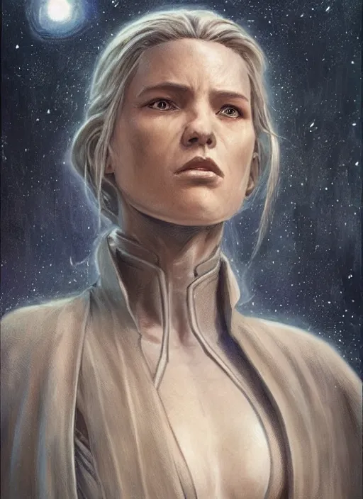 Image similar to concept art of a beautiful woman by iain mccaig and magali villeneuve, jedi master, highly detailed. star wars expanded universe, she is about 2 0 years old, wearing jedi robes.