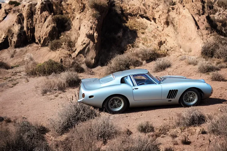 Image similar to cinematography of Ferrari 250 GTO series 2 on El Matador State Beach by Emmanuel Lubezki