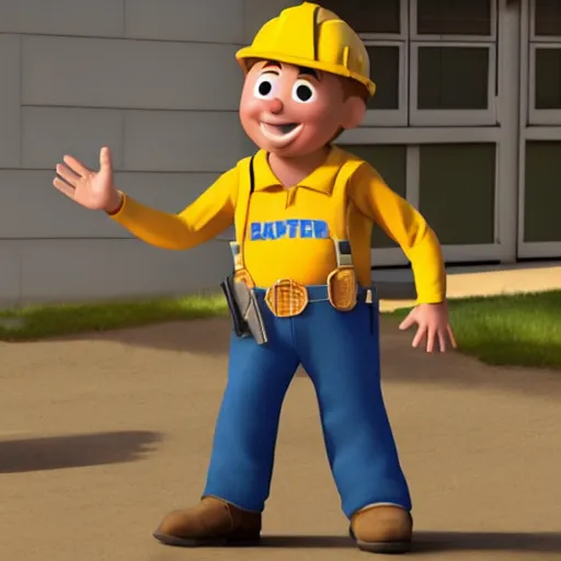 Image similar to bob the builder as a real life human person shot from cinematic, hyper detailed, ultra realistic 4k trending on artstation