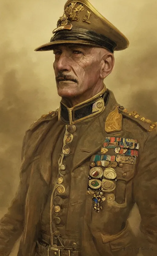 Image similar to Portrait of a WWI general, male, detailed face, 20th century, highly detailed, cinematic lighting, digital art painting by greg rutkowski