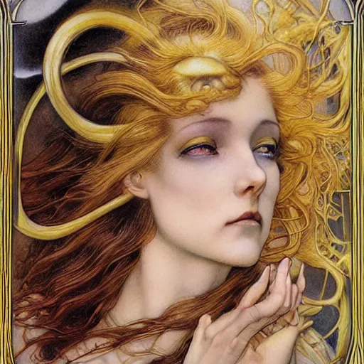 Prompt: realistic detailed face portraits of the creation of eve by gerald moira, ayami kojima, amano, greg hildebrandt, kay nielsen, and mark brooks, female, feminine, art nouveau, victorian, character concept design, storybook layout, story board format