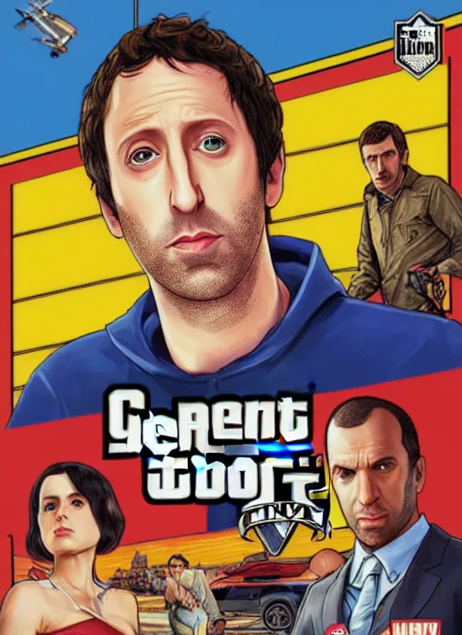 Image similar to a portrait of simon helberg as gta 5 cover art