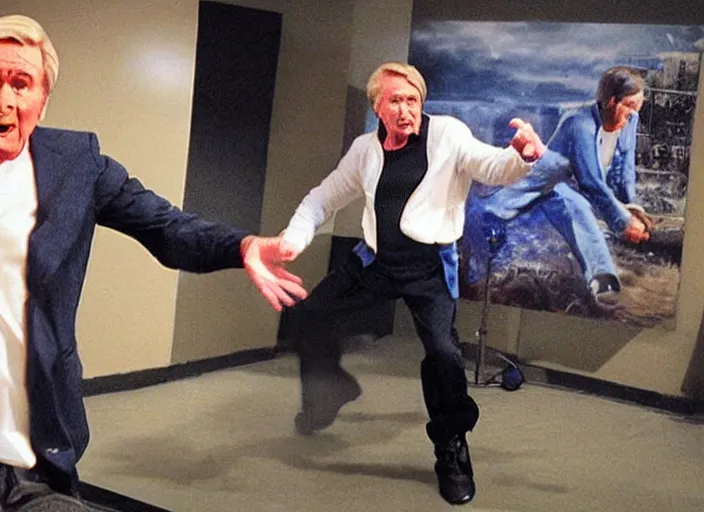 Image similar to action shot of ken barlow from coronation Street performing a hadouken, realistic, detailed, cinematic, concept art, digital art,