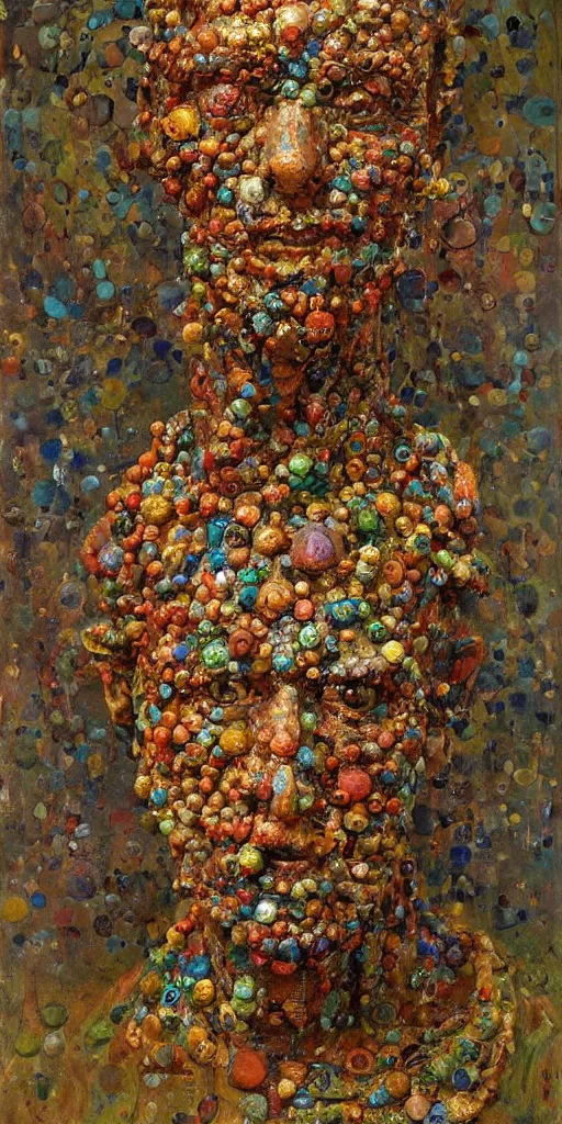 Image similar to a sculpture portrait made of bacteria and virus and molecules and atoms, painting part by wojciech siudmak, part by ilya repin, part by max ernst, part by norman rockwell, artstation