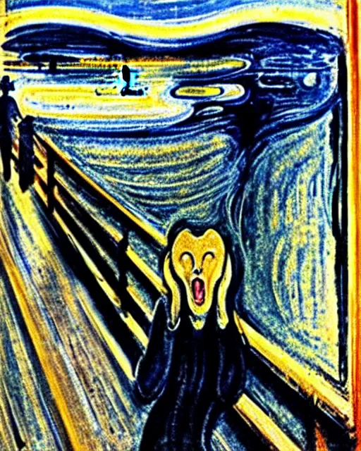 Prompt: The screaming fox, by Edvard Munch, The Scream