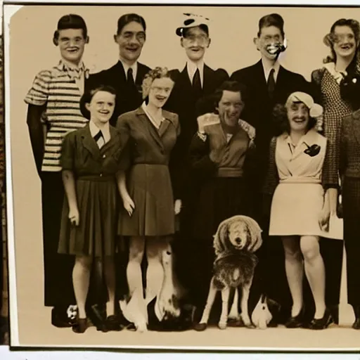 Image similar to a 1940s yearbook photo of animals dressed as people