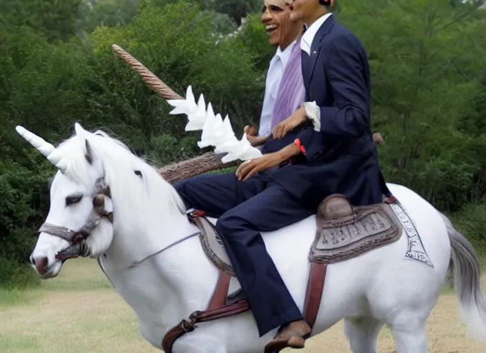 Prompt: obama riding an unicorn,.