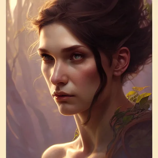 Image similar to portrait of forest gog, female, clear face, masculine, upper body, muscular, fantasy, intricate, elegant, highly detailed, digital painting, artstation, concept art, matte, sharp focus, illustration, art by artgerm and greg rutkowski and alphonse mucha