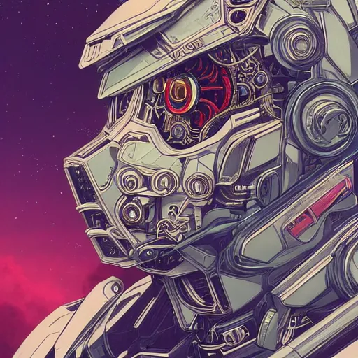 Image similar to high quality high detail biomechanical portrait of diesel punk in an alien world, gundam head, mekka, tristan eaton, victo ngai, artgerm, rhads, ross draws, hyperrealism, intricate detailed, alphonse mucha, 8 k, sci - fi, pastel colors, artstation,