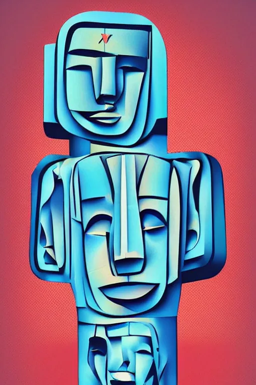 Image similar to cubist moai statue cutout digital illustration cartoon colorful beeple