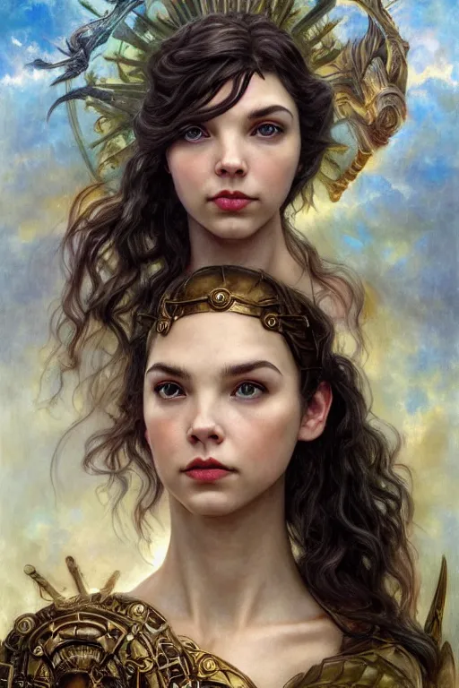 Image similar to Mystical Valkyrie, Gal Gadot, hybrid, Anya Taylor-Joy, Portrait of a beautiful female Reptilian warrior, Regal, Realistic, Refined, Detailed Digital Art, Josephine wall, Oil Painting, William-Adolphe Bouguereau, Art Frahm, Esao Andrews, Steampunk, Walt Disney (1937), Highly Detailed, Cinematic Lighting, Unreal Engine, 8k, HD