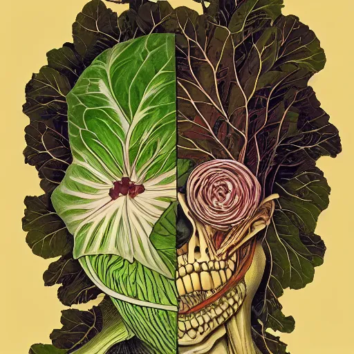 Image similar to the anatomy of a head of lettuce, an ultrafine detailed painting by james jean, studio ghibli, behance contest winner, vanitas, angular, altermodern