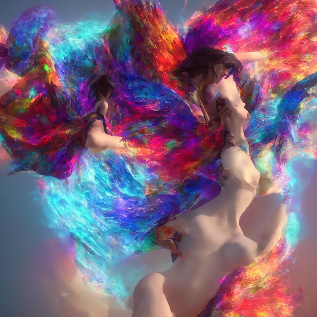 Image similar to woman with wings, concept art, digital art, octane render, xray melting colors