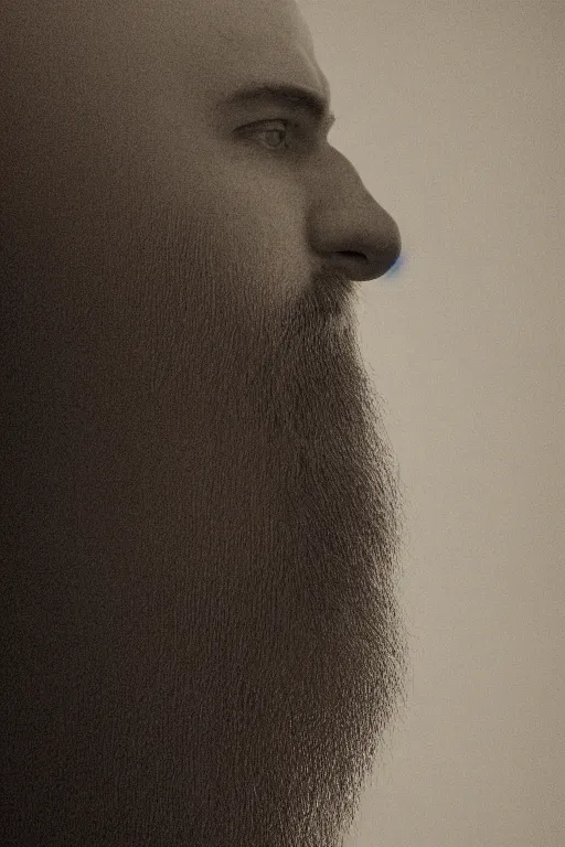 Image similar to a man's face in profile, long beard made of an enormous ocean wave, in the style of the Dutch masters and Gregory crewdson, dark and moody