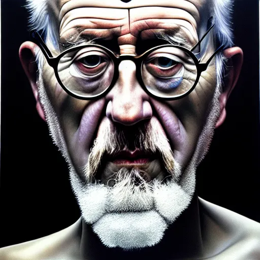 Image similar to ethos of ego. mythos of id. by chuck close, hyperrealistic photorealism acrylic on canvas, resembling a high - resolution photograph