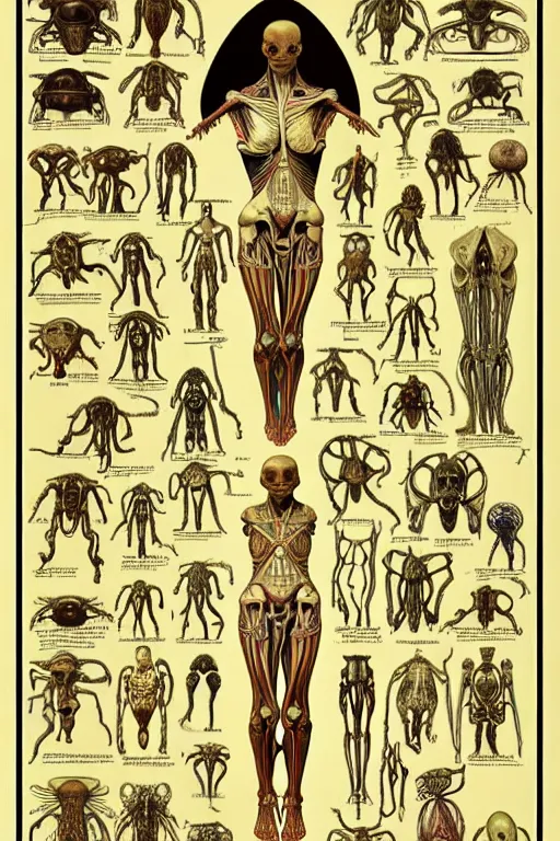 Image similar to anatomically accurate diagram of alien species, full body, intricate parts, fine details, hyper realistic, elegant minimalism, by seichen, alphonse mucha, surreal