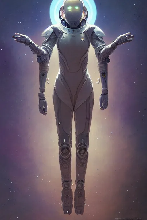 Image similar to ancient alien, technical space suit, intricate, elegant, highly detailed, digital painting, artstation, concept art, smooth, sharp focus, illustration, art by artgerm and greg rutkowski and alphonse mucha