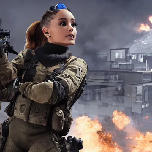 Image similar to Ariana Grande in Call of Duty, 4k