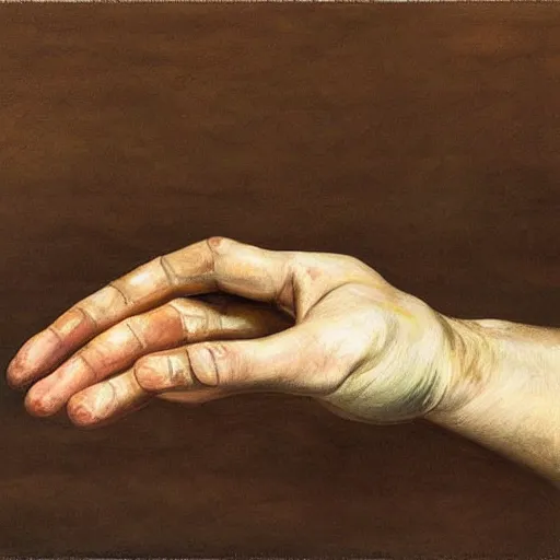 Image similar to detailed study of a human hand, Lucian Freud