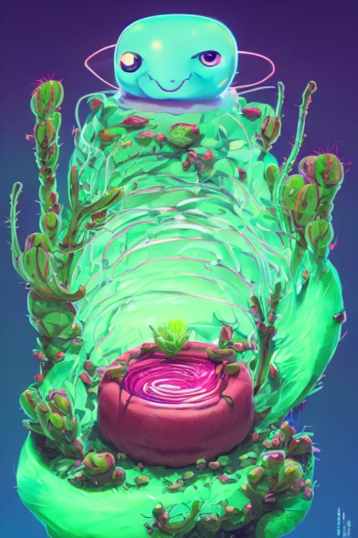 Image similar to roots cactus sushi cristal smurf ghost creature animal sushi cristal very big eye roots cactus elemental flush of force nature micro world fluo fishscale, behance hd by jesper ejsing, by rhads, makoto shinkai and lois van baarle, ilya kuvshinov, rossdraws radiating a glowing aura global illumination ray tracing hdr