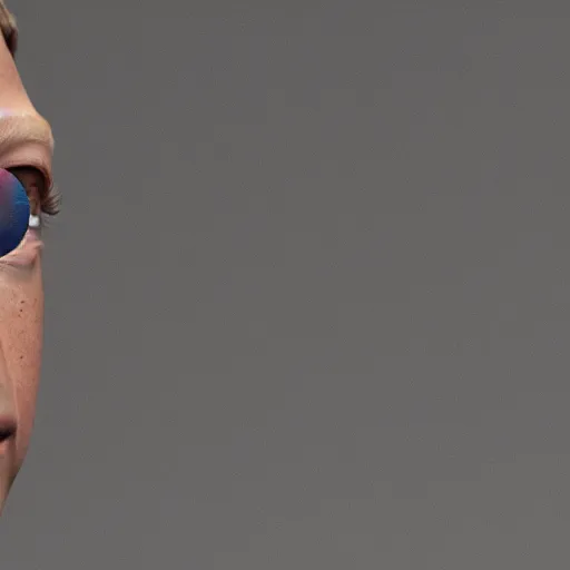 Prompt: UHD photorealistic zuckerberg with chameleon eyes, sitting in a dark room lit be a lava lamp looking at a fly on a wall