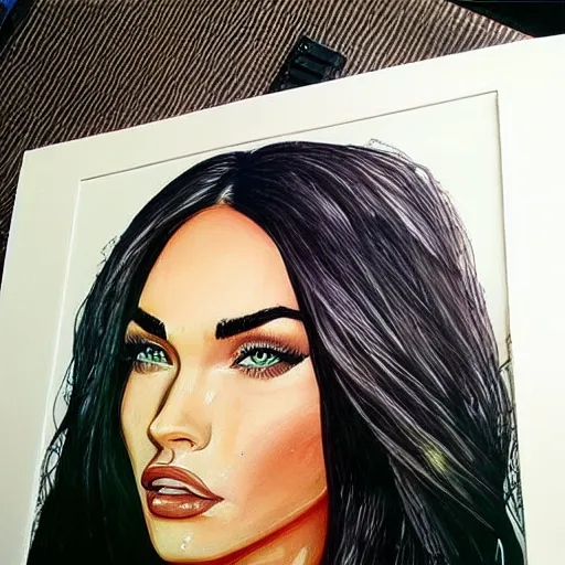 Image similar to “Megan Fox marker paintings, ultra detailed portrait, 4k resolution”