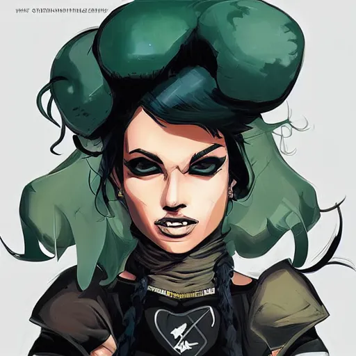 Image similar to highly detailed portrait of a punk young lady by Greg Tocchini and Cliff Chiang