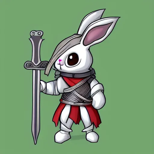 Image similar to anthropomorphic cute bunny knight character, holding a sword