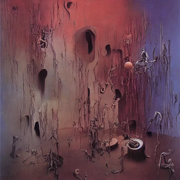 Image similar to room of chaos by salvador dali, part by zdzislaw beksinski, abstract surrealism, colorful, masterpiece
