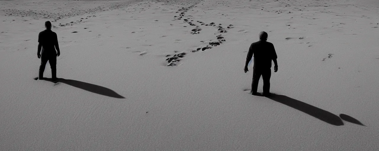 Prompt: a man stands upon the sands of time